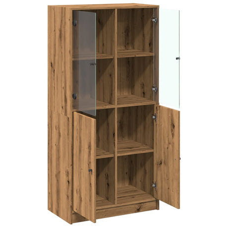 Hoge kast met deuren 68x37x142 cm bewerkt hout artisanaal eiken - AllerleiShop