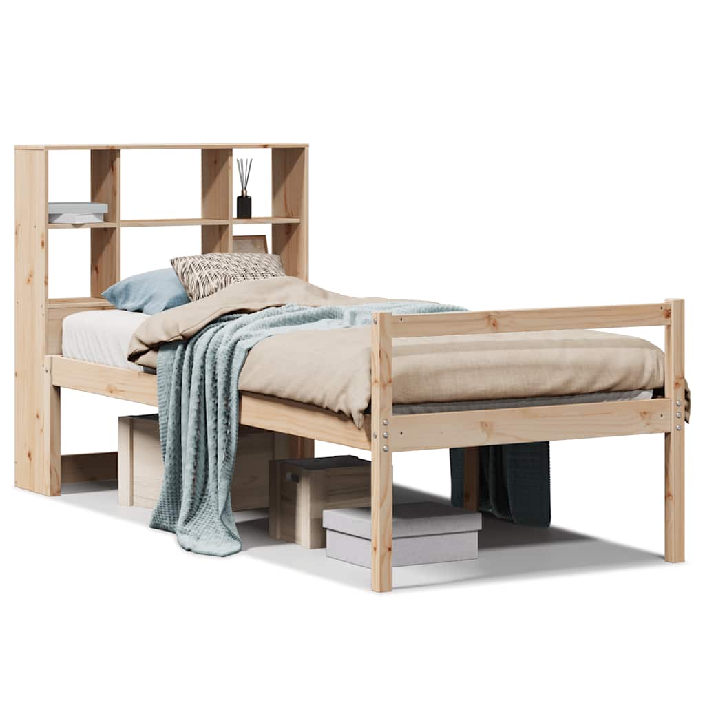 Bed met boekenkast zonder matras massief grenenhout 90x200 cm