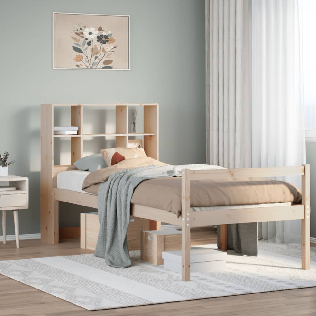 Bed met boekenkast zonder matras massief grenenhout 90x200 cm