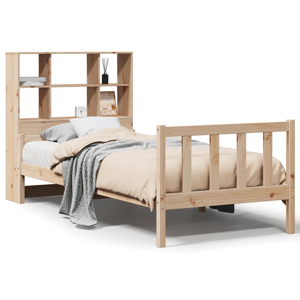 Bed met boekenkast zonder matras massief grenenhout 90x190 cm
