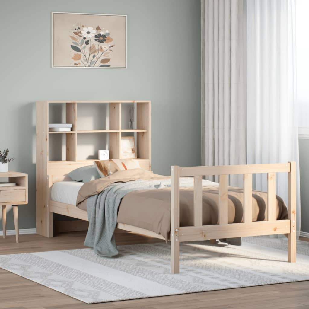 Bed met boekenkast zonder matras massief grenenhout 90x190 cm