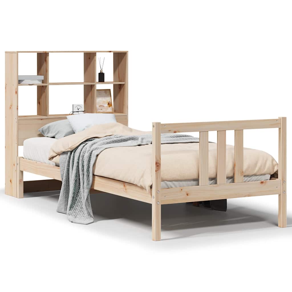 Bed met boekenkast zonder matras massief grenenhout 90x190 cm