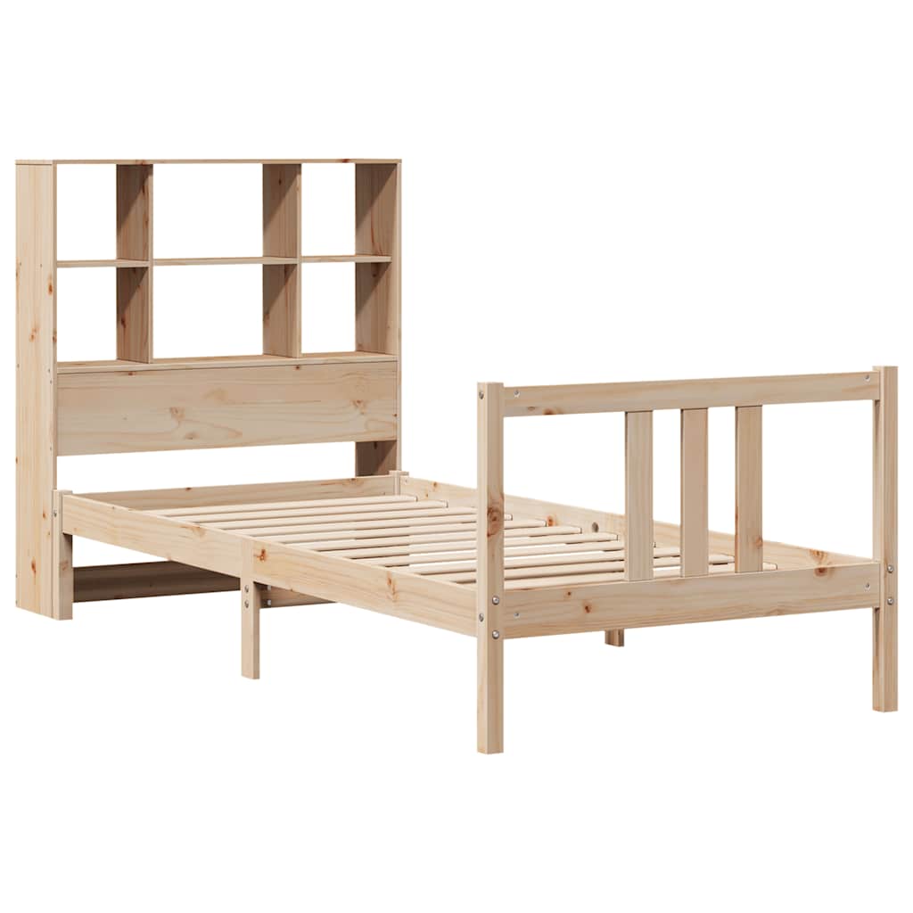 Bed met boekenkast zonder matras massief grenenhout 90x190 cm