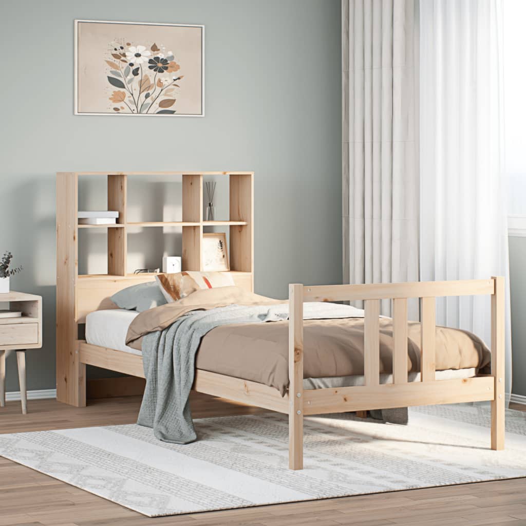 Bed met boekenkast zonder matras massief grenenhout 90x190 cm