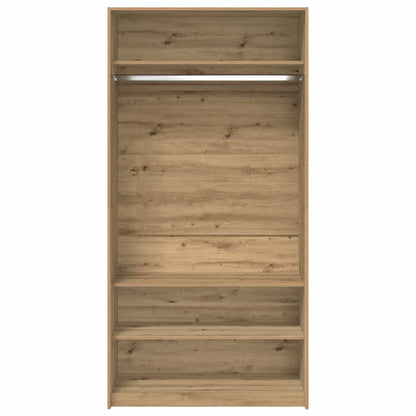 Kledingkast 100x50x200 cm bewerkt hout artisanaal eikenkleurig