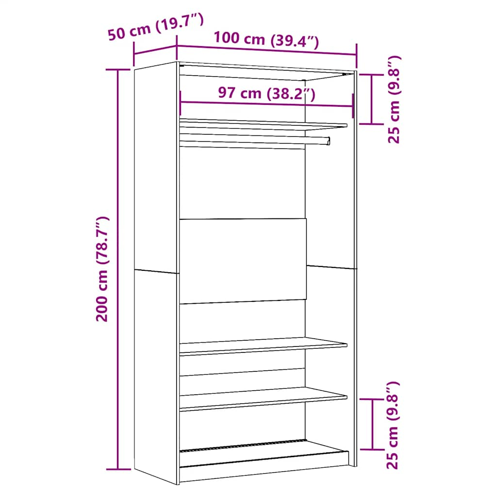 Kledingkast 100x50x200 cm bewerkt hout artisanaal eikenkleurig - AllerleiShop