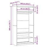 Kledingkast 100x50x200 cm bewerkt hout artisanaal eikenkleurig - AllerleiShop