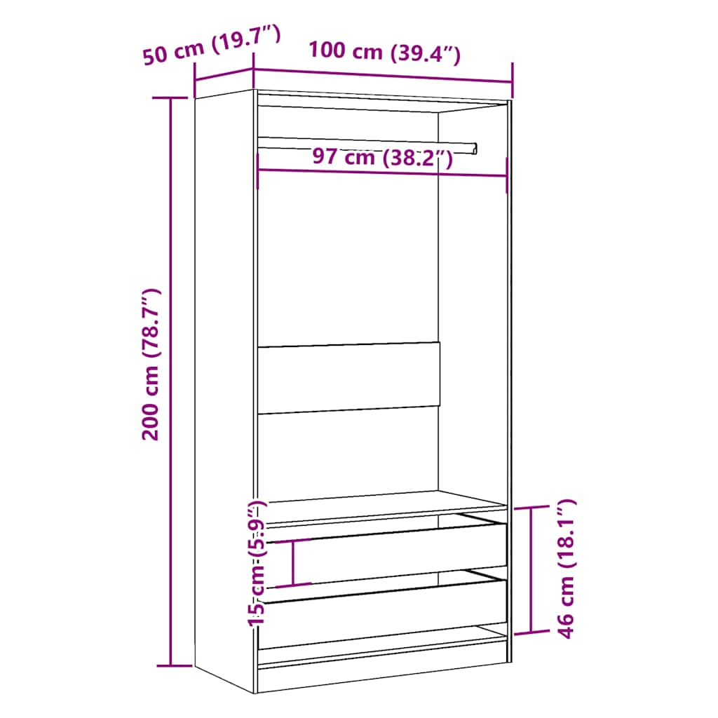 Kledingkast 100x50x200 cm bewerkt hout oud hout - AllerleiShop