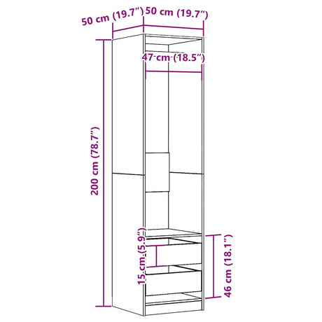 Kledingkast 50x50x200 cm bewerkt hout oud hout - AllerleiShop