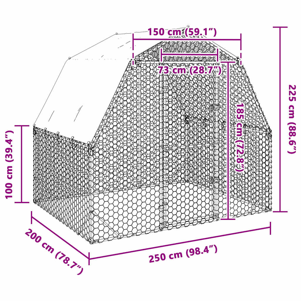 Kippenren met dak 2,5x2x2,25 m gegalvaniseerd staal