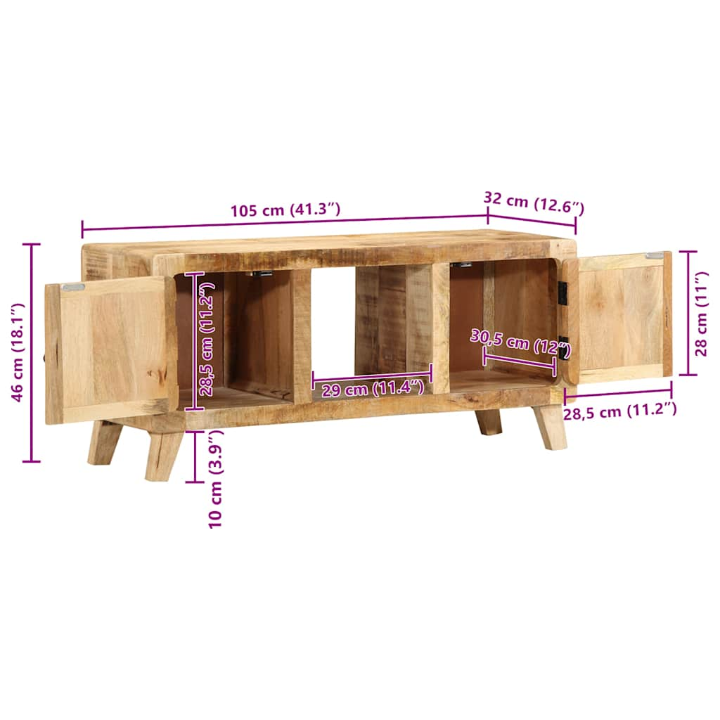 Tv-meubel 105x46x32 cm massief ruw mangohout