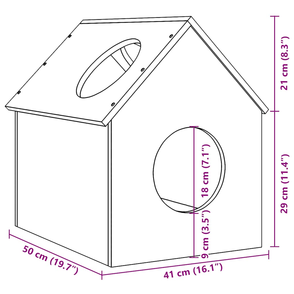 Kattenhuis 41x50x50 cm massief grenenhout