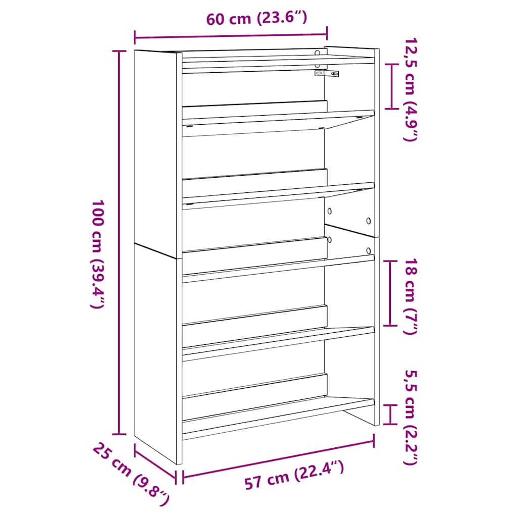 Schoenenrek 60x25x100 cm bewerkt hout zwart - AllerleiShop