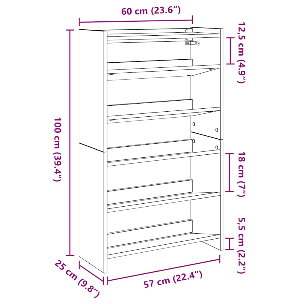 Schoenenrek 60x25x100 cm bewerkt hout sonoma eikenkleurig - AllerleiShop