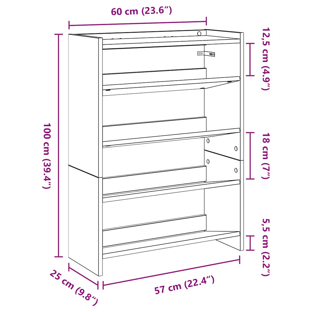 Schoenenrek 80x25x61,5 cm bewerkt hout wit - AllerleiShop