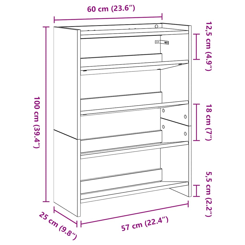 Schoenenrek 80x25x61,5 cm bewerkt hout sonoma eikenkleurig - AllerleiShop