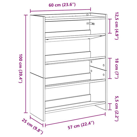 Schoenenrek 80x25x61,5 cm bewerkt hout oud houtkleurig - AllerleiShop