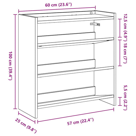 Schoenenrek 60x25x62 cm bewerkt hout sonoma eikenkleurig - AllerleiShop