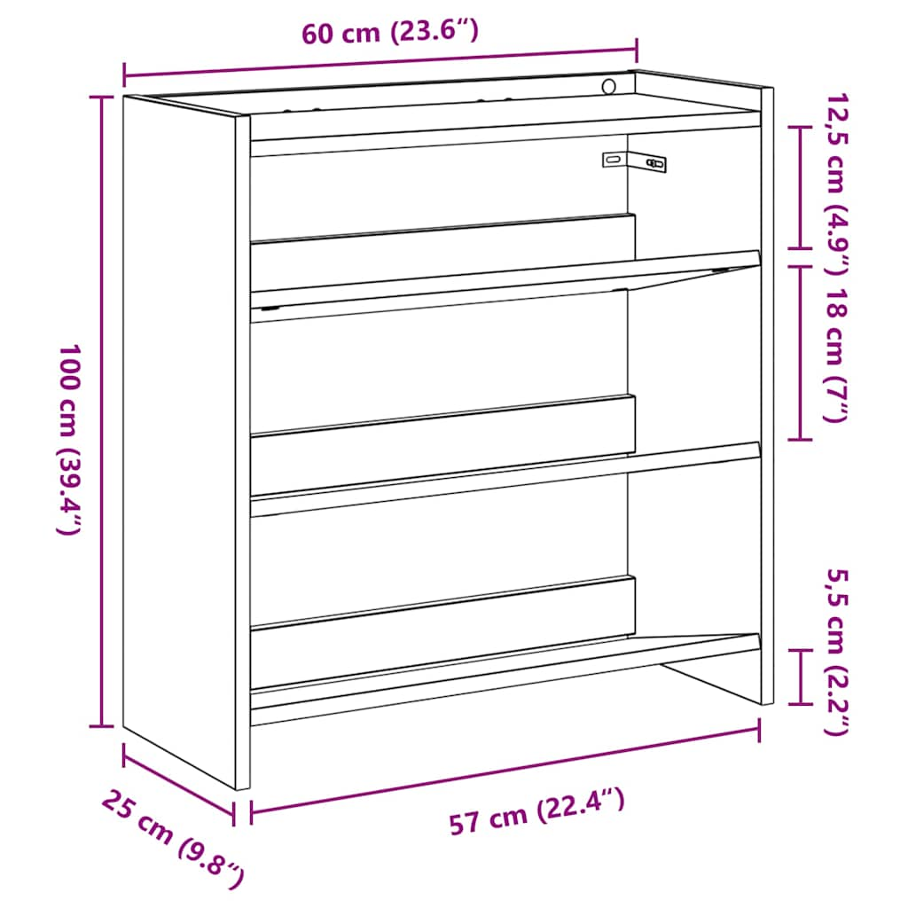 Schoenenrek 60x25x62 cm bewerkt hout gerookt eikenkleurig - AllerleiShop