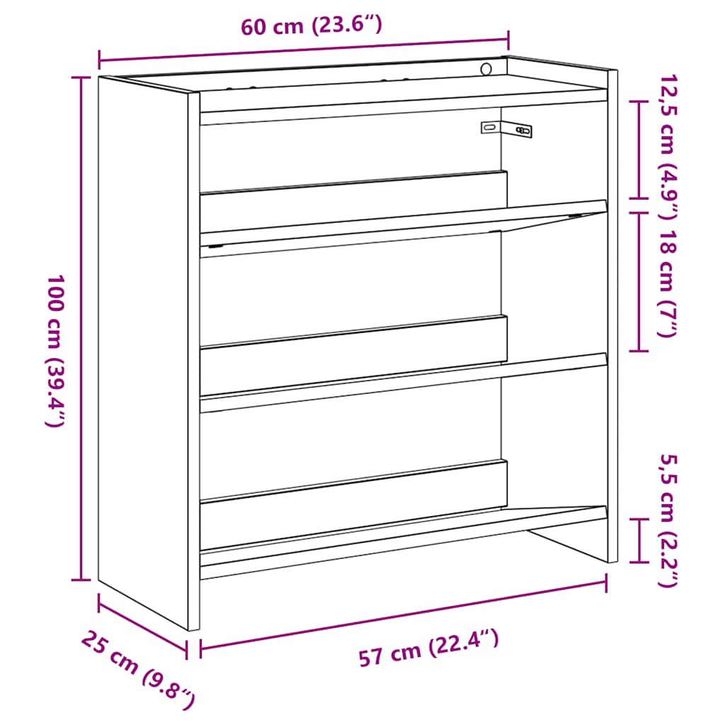 Schoenenrek 60x25x62 cm bewerkt hout oud houtkleurig - AllerleiShop