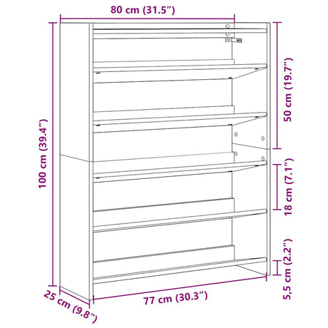 Schoenenrek 80x25x100 cm bewerkt hout wit - AllerleiShop