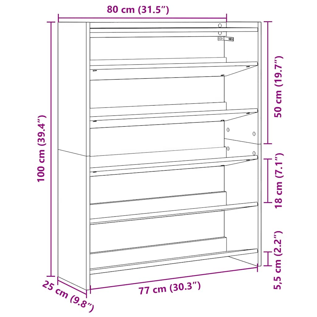 Schoenenrek 80x25x100 cm bewerkt hout zwart - AllerleiShop