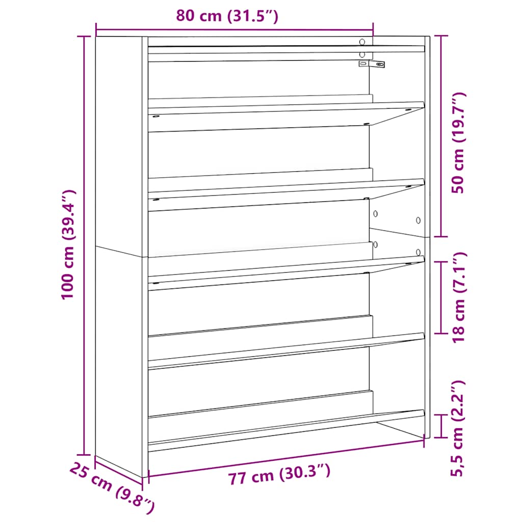 Schoenenrek 80x25x100 cm bewerkt hout sonoma eikenkleurig - AllerleiShop