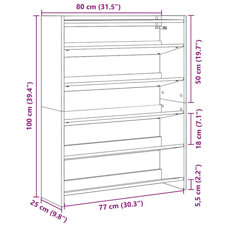 Schoenenrek 80x25x100 cm bewerkt hout grijs sonoma eikenkleurig - AllerleiShop