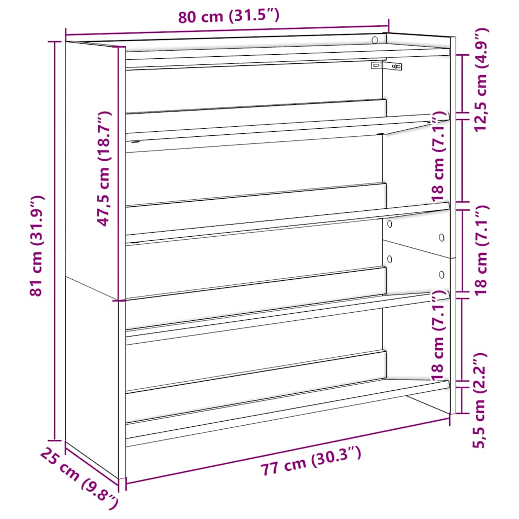 Schoenenrek 80x25x81 cm bewerkt hout wit - AllerleiShop