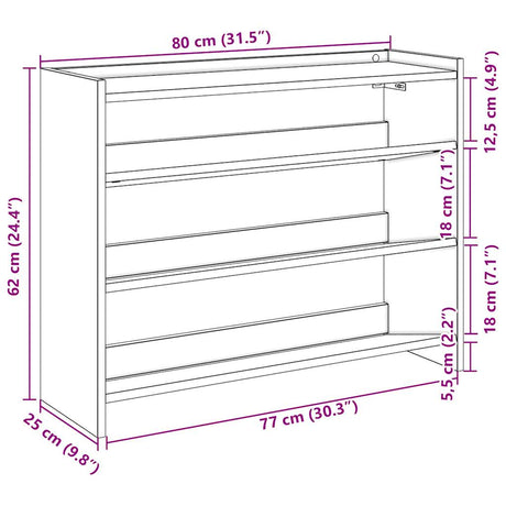 Schoenenrek 80x25x61,5 cm bewerkt hout wit - AllerleiShop