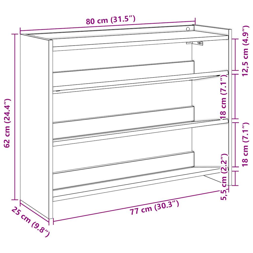 Schoenenrek 80x25x61,5 cm bewerkt hout betongrijs - AllerleiShop