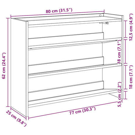 Schoenenrek 80x25x61,5 cm bewerkt hout oud houtkleurig - AllerleiShop