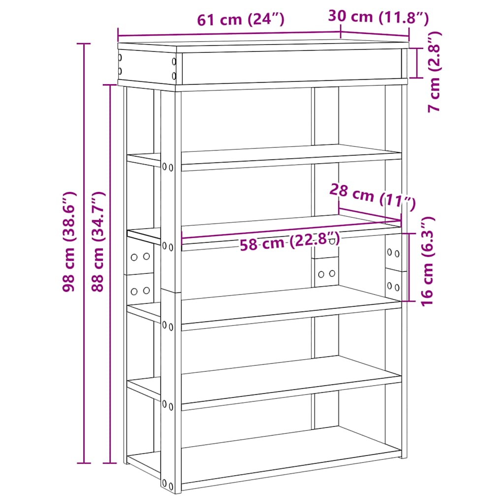 Schoenenrek 60x30x98 cm bewerkt hout wit - AllerleiShop