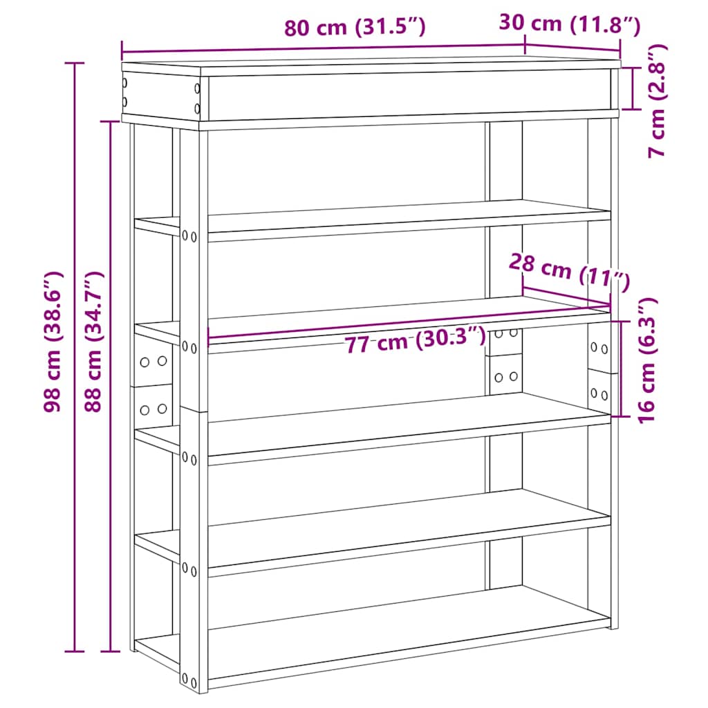 Schoenenrek 80x30x98 cm bewerkt hout wit - AllerleiShop