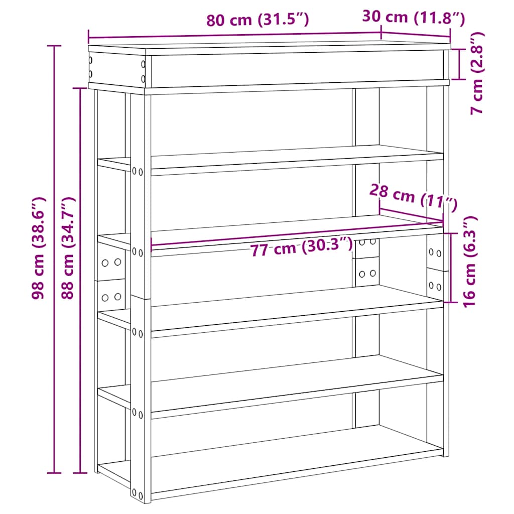 Schoenenrek 80x30x98 cm bewerkt hout zwart - AllerleiShop