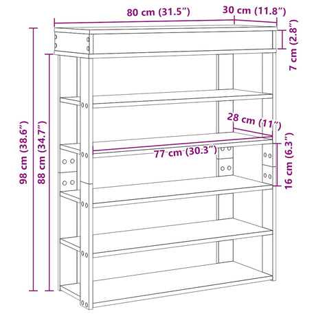 Schoenenrek 80x30x98 cm bewerkt hout sonoma eikenkleurig - AllerleiShop