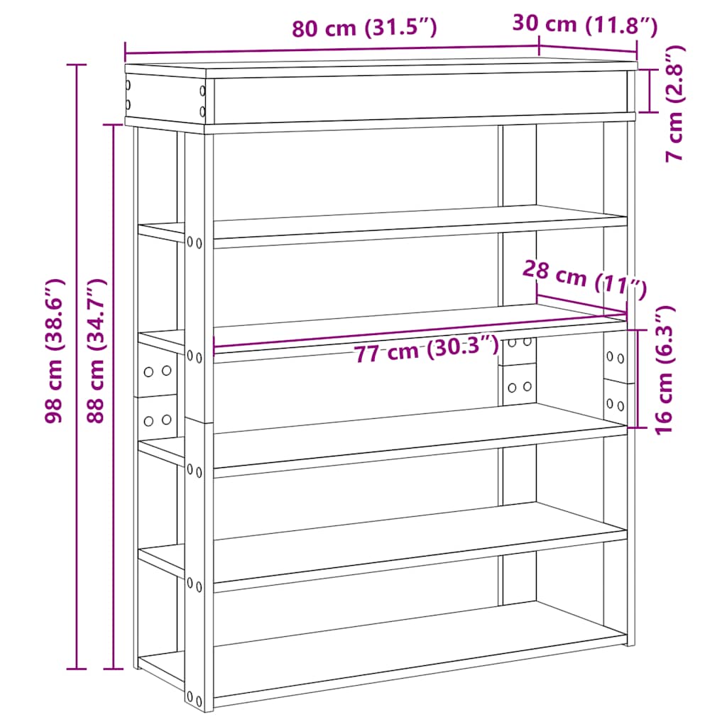 Schoenenrek 80x30x98 cm bewerkt hout betongrijs - AllerleiShop