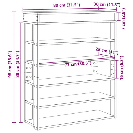 Schoenenrek 80x30x98 cm bewerkt hout grijs sonoma - AllerleiShop