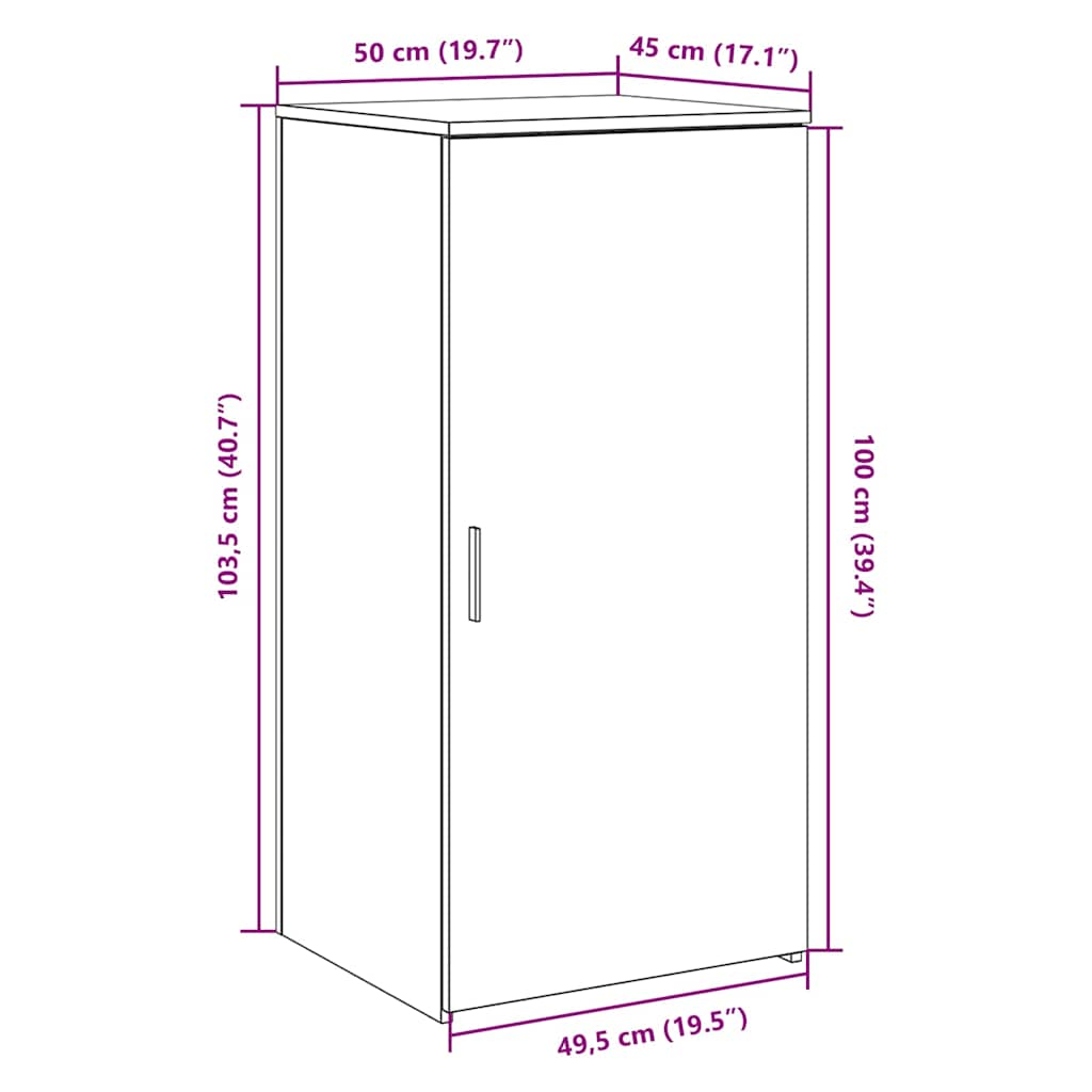 Opbergkast 50x45x103,5 cm bewerkt hout artisanaal eikenkleur