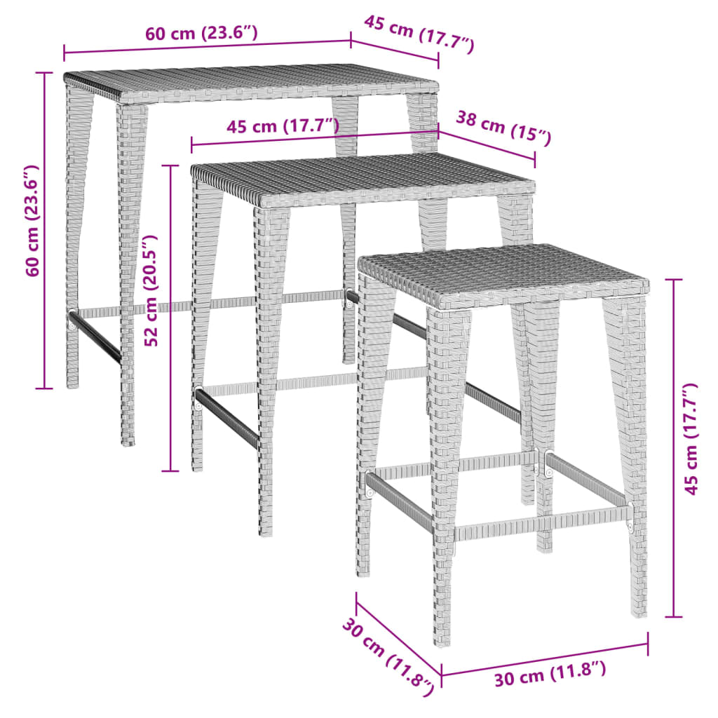 Tuintafeltjesset 3 st poly rattan zwart - AllerleiShop