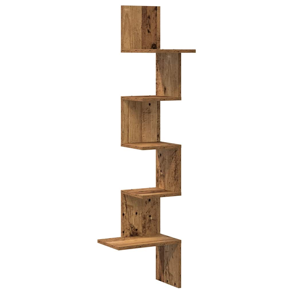 Hoekwandschap 32x32x127,5 cm bewerkt hout oud houtkleurig - AllerleiShop