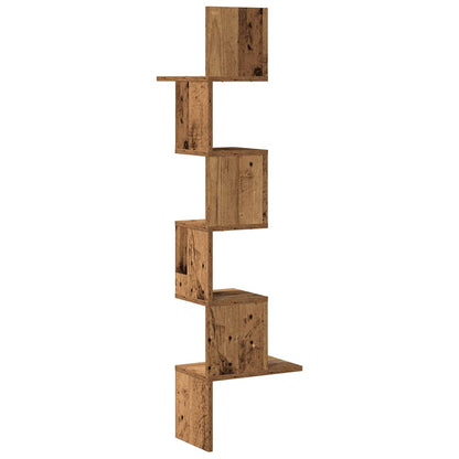 Hoekwandschap 32x32x127,5 cm bewerkt hout oud houtkleurig - AllerleiShop