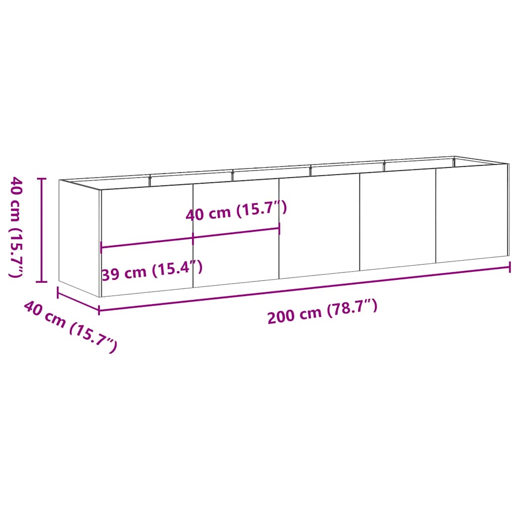 Plantenbak 200x40x40 cm roestvrij staal