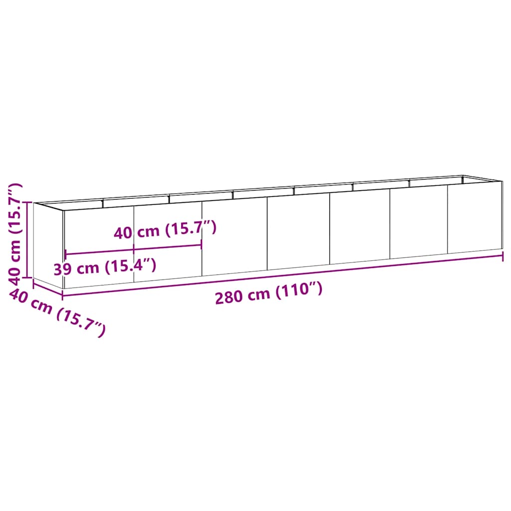 Plantenbak 280x40x40 cm koudgewalst staal antracietkleurig