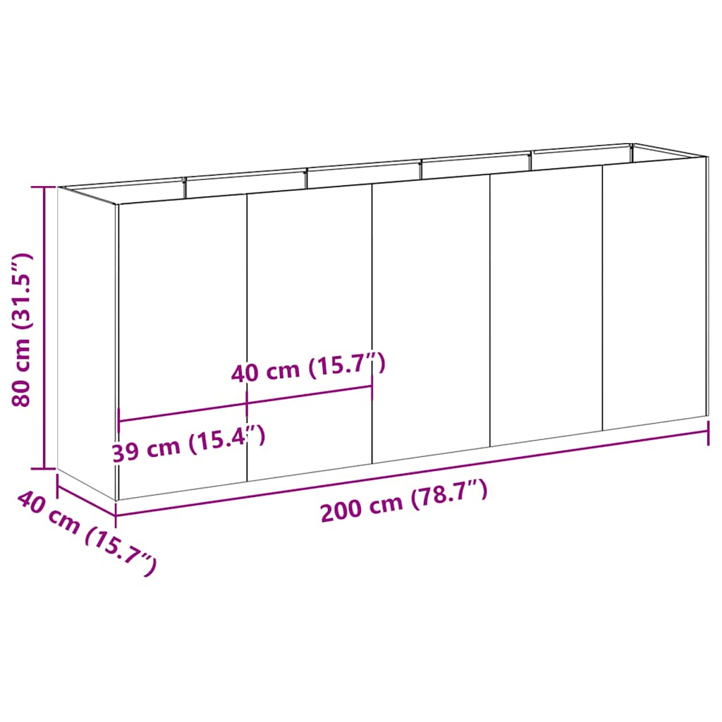 Plantenbak 200x40x80 cm koudgewalst staal zwart