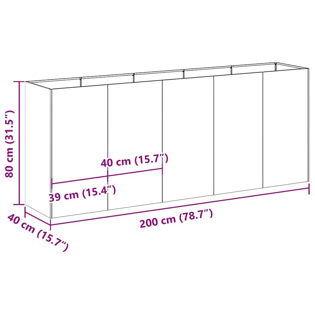 Plantenbak 200x40x80 cm koudgewalst staal antracietkleurig