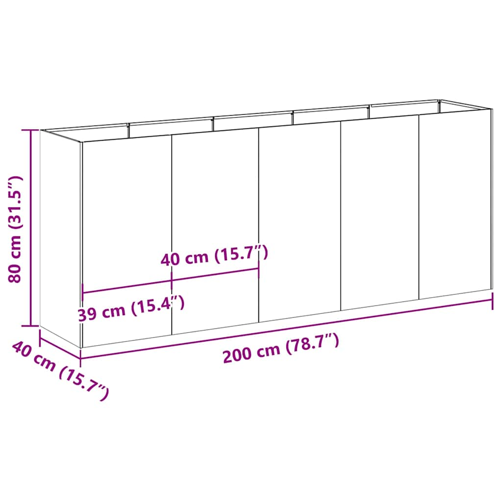 Plantenbak 200x40x80 cm gegalvaniseerd staal