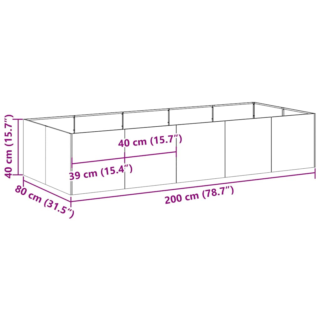 Plantenbak 200x80x40 cm staal zwart