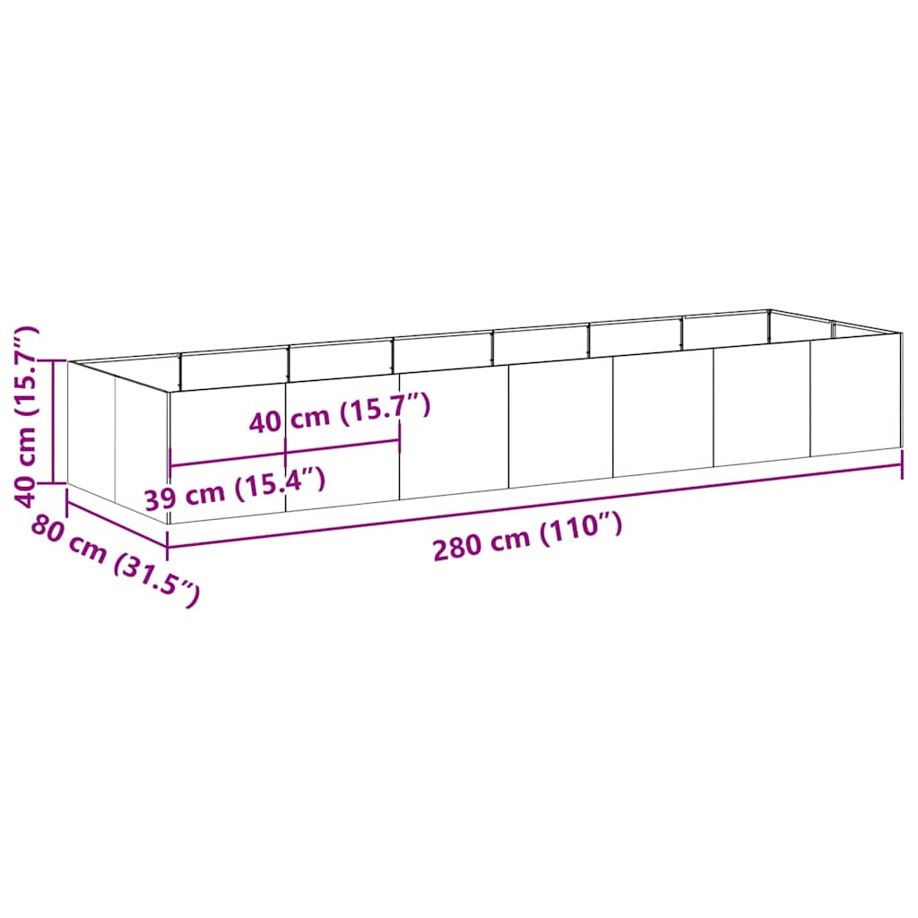 Plantenbak 280x80x40 cm staal antracietkleurig