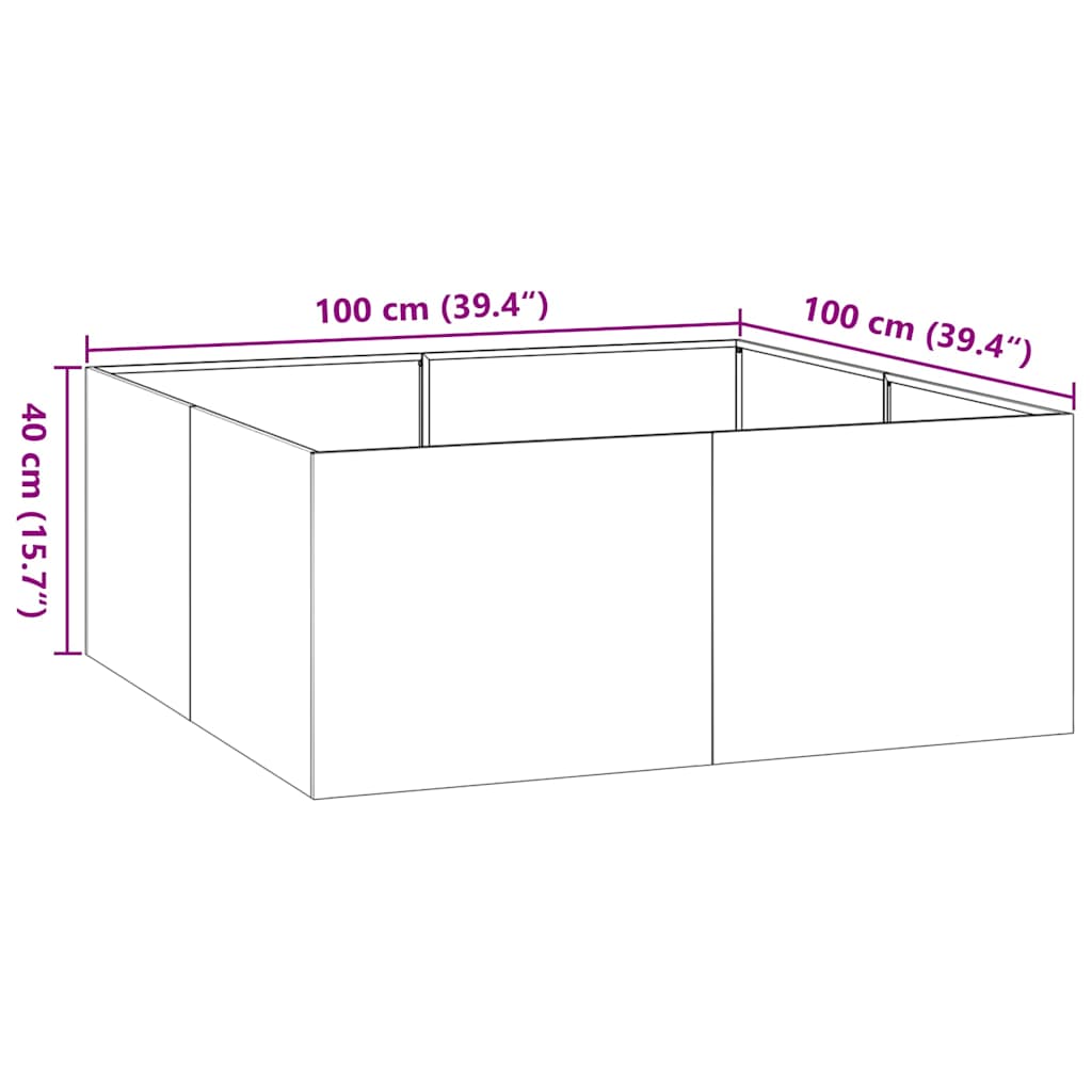 Plantenbak 100x100x40 cm staal olijfgroen